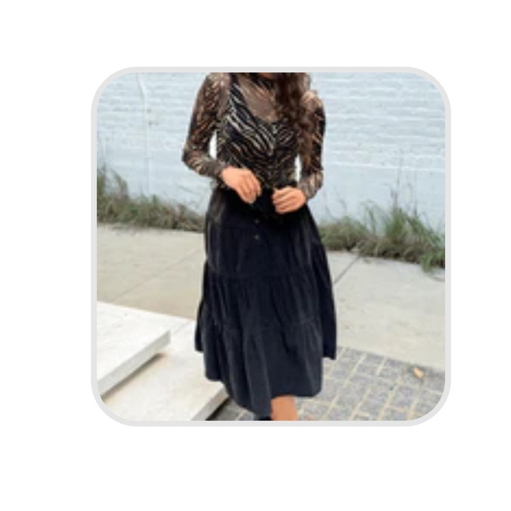 Button Down Corded Midi Skirt in Classic Black